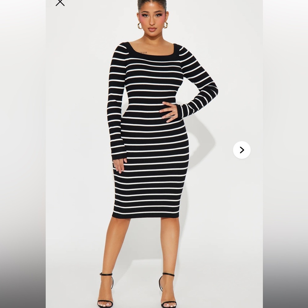 Fashion nova “ Rachel” Black and White Striped Bodycon Dress
